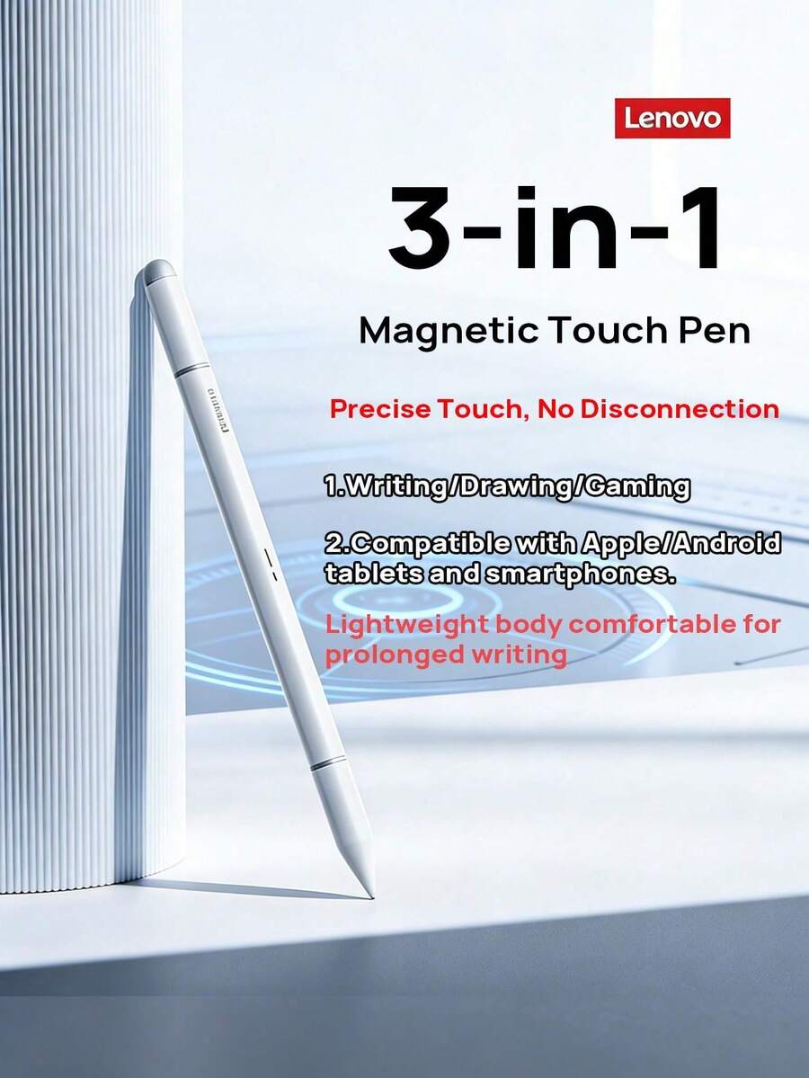 Lenovo BP28 3-In-1 Universal Capacitive Stylus Magnetic Touch Pen Pixel-Level Precision Replaceable Tip Drawing And Note-Taking Tool For Tablets And Phones High Sensitivity Response - View 1