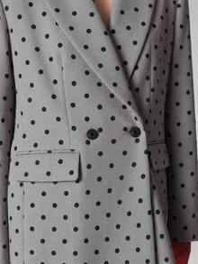 Women's Grey Base Black Polka‑Dot Boxy Blazer, Lapel Single‑Button Design, Wide‑Shoulder Loose Fit, Blazer With Flap Pockets - Grey - View 10