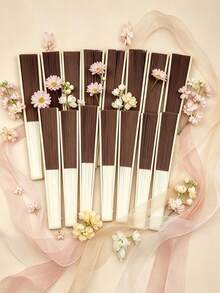 3/15/30pcs Elegant Fan Set With Thank You Tags And Gift Bags, Bride Bamboo Handheld Folding Fan, Suitable For Bridesmaid Gifts And Wedding Decor, Party Events, Perfect Summer Accessory - Brown - View 3