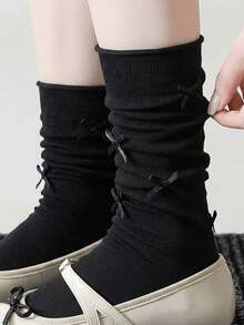 1 Pair Women's Bow Decor Mid-Calf Socks, Women's Thin Leg Warmers, Ballet / JK Style Socks - Multicolor - View 10