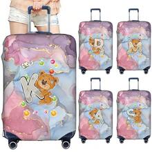 Marble Gradient Background Cute Teddy Bear Letter Luggage Suitcase Cover, Elastic Stretch Luggage Protector Sleeve, Scratch-Resistant Dust-Proof Reusable Travel Accessory - Multicolor - View 1