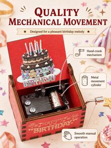 Hand-Crank Music Box - "Happy Birthday"; Perfect Gift For Birthday, Christmas, Anniversary And Valentine's Day; Also Suitable As Home Decor Ornament. - Multicolor - View 7
