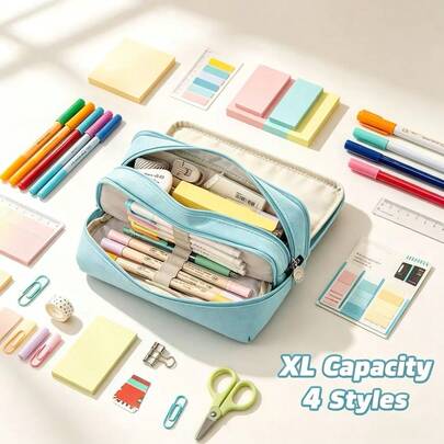1pc 3-Layer Large Capacity Pencil Case, Multi-Function Dual Zipper Stationery Bag, Highly Attractive INS Style Minimalist Desktop Storage Box, Makeup Bag Dual Use, Large Capacity Multi-Layer Classified Storage Pencil Pouch, Portable Office Storage Organizer, Creative Student Gift Back To School Season Learning Supplies Set, Viral Student Stationery Storage Box, Cute Girl Style Desktop Organizer Storage Box, 2026 New Cross-Border Hot-Selling Dormitory Essential, Back To School Must-Have Learning Supplies Storage Bag