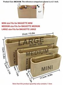 Felt Cloth Multi-Pocket Bag Organizer Insert Compatible With Baguette,Zippered Handbag Shaper Liner,Lightweight Portable Travel & Cosmetic Storage Bag - Beige - View 2