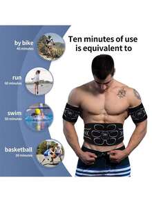 AXH. EMS Muscle Stimulator Abdominal Trainer Abdominal Muscle Shaping Device Electronic Shaping Belt Fitness Massage Equipment Rechargeable - Black - View 6