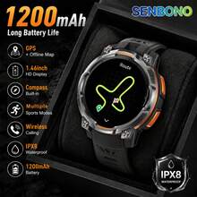 SENBONO High-Precision GPS Smartwatch With Wireless Calling And Compass, 14.6-Inch High-Definition Display Screen, Multiple Exercise Modes, Outdoor Sports, Heart Rate/Blood Pressure/Sleep Monitoring, Outdoor Watch, Christmas/Halloween - View 3