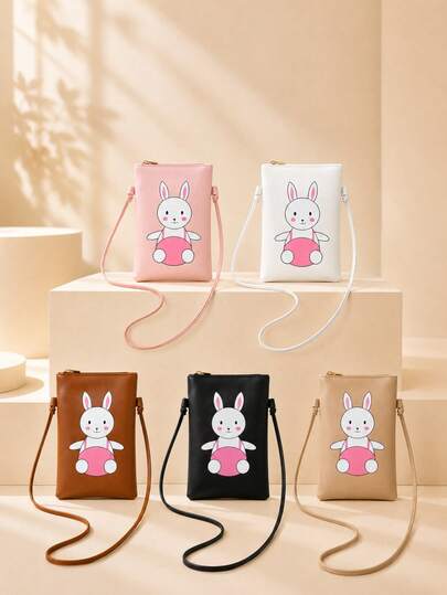 1pc Girls' Simple Floral Print Phone Bag, Lightweight Mini Crossbody Bag, Casual Coin & Key Pouch, Vertical Small Sling Bag