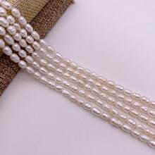 3-4mm 白色水滴米粒形淡水珍珠 DIY 配件 1 串 長度 35cm/13.78inch，孔徑 0.7mm - 白色 - 查看 1
