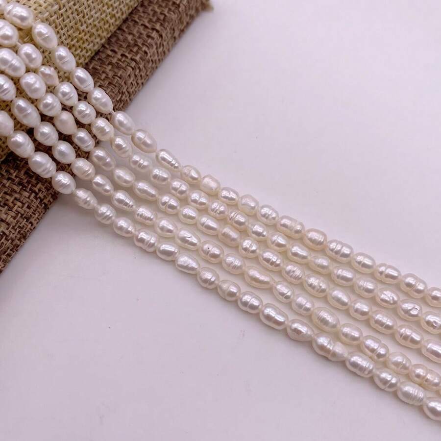 3-4mm 白色水滴米粒形淡水珍珠 DIY 配件 1 串 長度 35cm/13.78inch,孔徑 0.7mm - 白色 - 查看 1
