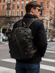 Men's Vintage Backpack, Large Capacity Multi-Pocket Casual Travel Bag, Suitable For Work, Campus And Daily Use, Vintage Business Commuter Bag - Multicolor - View 8