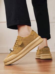 Men's Suede Sneakers, Lace-Up Non-Slip Flat Sole, Street Fashion Versatile Outdoor Training Shoes - Khaki - View 6