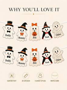 Custom Text Ghost Banner, Personalized Halloween Party Garland With Ghost Characters, Name Bunting For Halloween Parties, Home Decor, Trick Or Treat Celebration Decoration, Halloween Party Banner, Custom Ghost Garland For Kids And Adults. - Multicolor - View 10