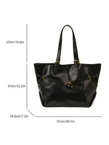 Large Capacity Tote Bag For Women, Daily Commute - Black - View 8