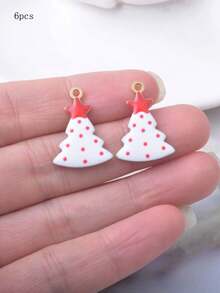 6pcs Christmas Tree Charms, Copper Oil Drip, Double-Sided Enamel, Colorful, Small Pendant For Bracelet, Bag, Earring, Necklace, Jewelry DIY Making Decoration - Christmas - View 3