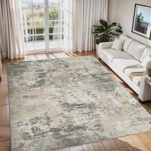 Techigher Modern Abstract Area Rug, Large Washable Living Room Rug, Ultra-Soft Non-Slip Bedroom Carpet & Foldable Floor Mat - Grayish Yellow - View 9