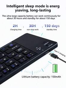 AKKHOO Keyboard Nirkabel Lipat Ganda Portabel, Desain Ultra Tipis, Ringan & Ringkas, Kompatibel dengan Sistem Android, Windows, dan iOS - Hitam - View 7