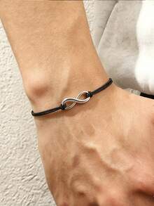 2 buah Gelang Tali Hitam dengan Liontin Infinity yang Dapat Diatur, Cocok untuk Pemakaian Sehari-hari - Gelang simbol tak terhingga - View 2
