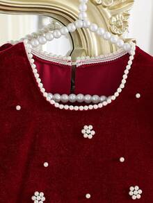Girls' New Spring/Autumn Long Sleeve Fashion Casual Dress For Christmas - Burgundy - View 3