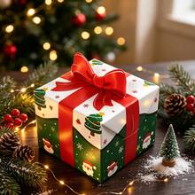 20pcs (10pcs Gift Box + 10pcs Tag) Christmas Gift Boxes With Red Ribbon Bow Design, Green Christmas Tree, Santa Claus, Snowflake Pattern Candy Gift Boxes, Suitable For Christmas, Wedding, Birthday Party Foldable Packaging Boxes, Holiday Party Home Table Decoration, Best Gift For Friends And Family - View 6