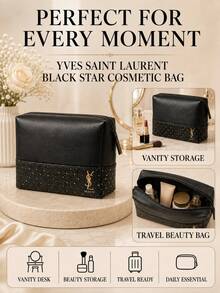 YSL Tas kosmetik Saint Laurent motif bintang berwarna hitam, ukuran 26,5 x 15,5 cm, kapasitas besar, resleting halus untuk memudahkan pembersihan, cocok untuk menyimpan kosmetik saat bepergian. - Hitam - View 9