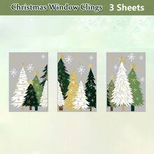 3pcs Christmas Window Stickers, White Green Gold Christmas Tree Snowflake Design, Winter Home Window Decor - Christmas Tree - View 6