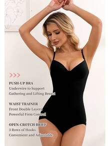 1pc Women's Shapewear Bodysuit, Lace Design, Tummy Control, Butt Lift, Waist Shaping, Bust Enhancing, Suitable For Halloween, Christmas New Style - Black - View 2