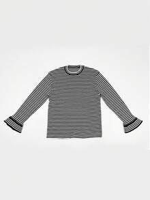 Women's Round Neck Striped Versatile Long Sleeve Knit Sweater, Loose Fit Slimming Knit Top For Autumn/Winter - Black and White Stripes - View 6