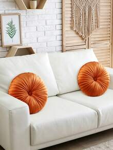 Round Decorative Velvet Rug With Center Button, Suitable For Living Room Sofa, Bench, Bed And Chair Home Decor. Perfect For Home Use And Daily Use, Parties, Thanksgiving, Halloween And Christmas. - Orange - View 4