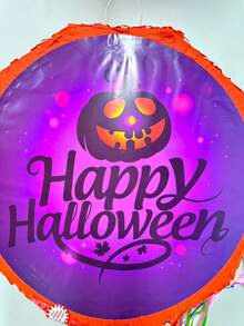 Halloween Themed Pattern, 1pc Round Foldable Pull String Piñata, Birthday Party Game Prop Fillable With Candy And Gifts - B - View 3