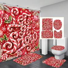 1pc/4pcs Christmas 3D Candy Cane Multi-Function Bathroom Decor Shower Curtain Set, Free 12 Hooks, Premium Holiday Atmosphere, Bathroom Mat U-Shaped Floor Mat And Round Toilet Lid Cover, Suitable For All Christmas Scenes Decoration - 3D Candy Cane - View 8