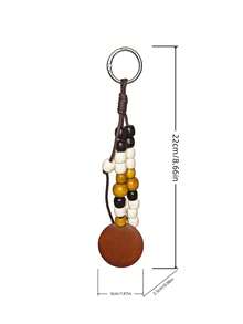 1PC Woven Rope Wooden Bead Pendant With Round Wooden Disc Charm, Personalized Artistic Textured Hanging Ornament, Daily Bag Decoration Accessory, Beaded Craft Decorative Pendant - Multicolor - View 10
