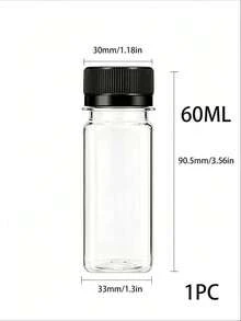 Botol Plastik Kecil dengan Tutup Ulir, Cocok untuk Cairan, Jus, Minuman Kesehatan - Botol Konsentrat Jus Jahe - Botol Mini Transparan yang Dapat Digunakan Kembali/Anti Bocor/Dapat Dibekukan, Wadah Plastik 2oz dengan Tutup - Hitam - View 15