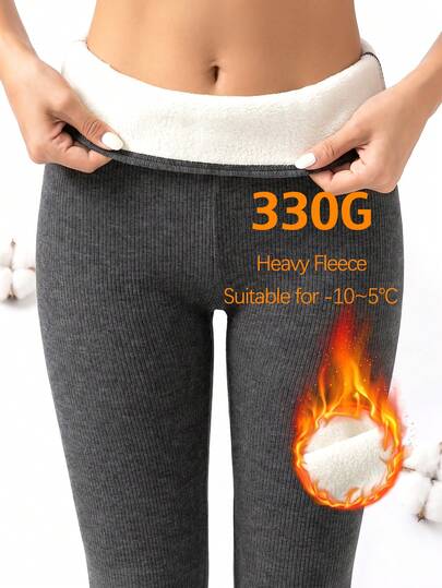 1pc Black 170G Non-Fleece/330G Thick Fleece Lined High Waist Warm Pants, Suitable For Cold Winter Daily Casual Wear