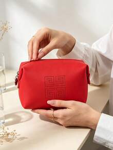 Givenchy Red Faux‑Leather Cosmetic Pouch With Stitched 4‑G Logo, Portable And Durable, Travel‑Friendly Makeup Storage Bag, For Personal Use And Gift Giving, GIVENCHY‑GIFT‑26 - Red - View 4