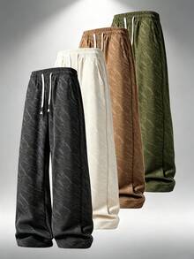 Men's Drawstring Waist Colorblock Striped Decor Loose Straight Wide Leg Drape Elastic Waist Jacquard Pattern Street Style Sports Casual Pants Suitable For Daily Wear Commute Gym Training Date Outfit Holiday Gift Spring Autumn Winter - Black - View 3