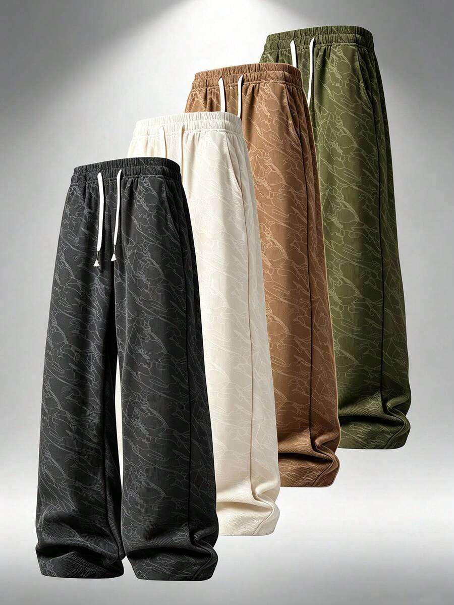 Men's Drawstring Waist Colorblock Striped Decor Loose Straight Wide Leg Drape Elastic Waist Jacquard Pattern Street Style Sports Casual Pants Suitable For Daily Wear Commute Gym Training Date Outfit Holiday Gift Spring Autumn Winter - Black - View 1