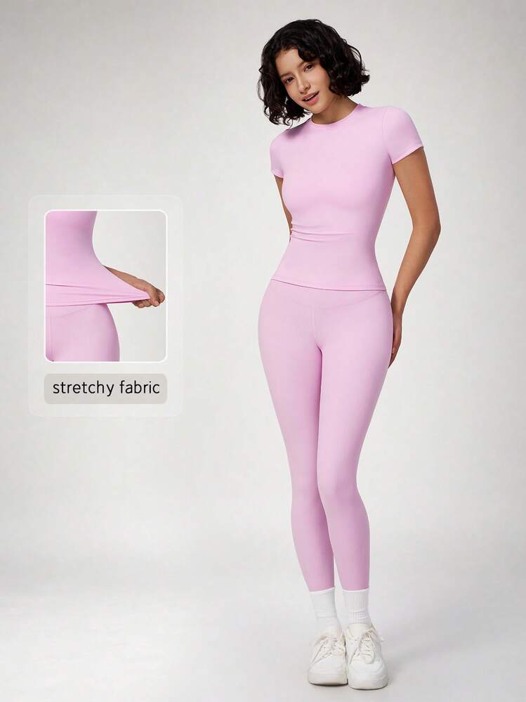 NcmRyu Women's Solid Color All-Match Versatile Casual Sportswear Set For Gym, Yoga, Running, Workout - Pink - View 8