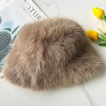Autumn Minimalist Faux Fox Fur Bucket Hat, Thick Warm Plush Hat, Cold-Proof Versatile Ear-Flap Hat, Face-Slimming Bucket Hat - Multicolor - View 15