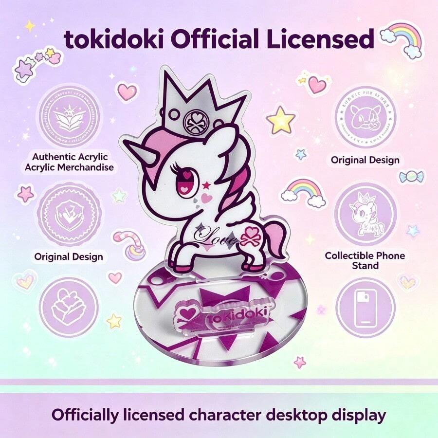 1個 Mesuca & Tokidoki 聯名壓克力手機支架，卡通獨角獸角色模型底座，透明底座桌面展示架，可愛動漫桌面裝飾，適合送給女生的禮物 - TJ61216-TK - 查看 1