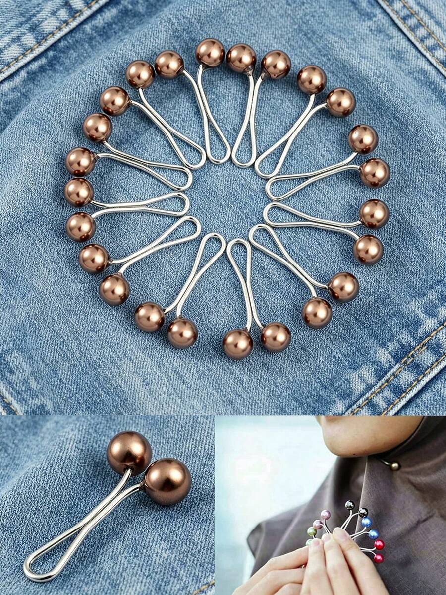 QIHOO 12pcs/Set Faux Pearl Tie Clips - Khaki - View 1