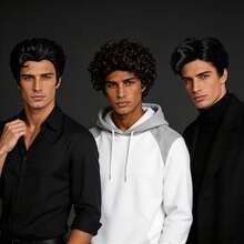 Fashion Men's Short Curly & Straight Synthetic Wig, Natural Black & Dark Brown Male Daily Party Halloween Cosplay Costume Wig - Multicolor - View 3