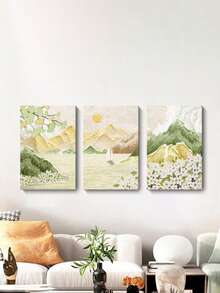 Modern Minimalist Cream Style 3-Piece Landscape Painting, Textured Oil Painting Print, Wall Art For Apartment, B&B, Hotel - Multicolor - View 1
