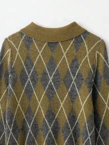 YROOE Vintage Diamond Checkered Collar Long Sleeve Women's Sweater, Autumn/Winter - Multicolor - View 8
