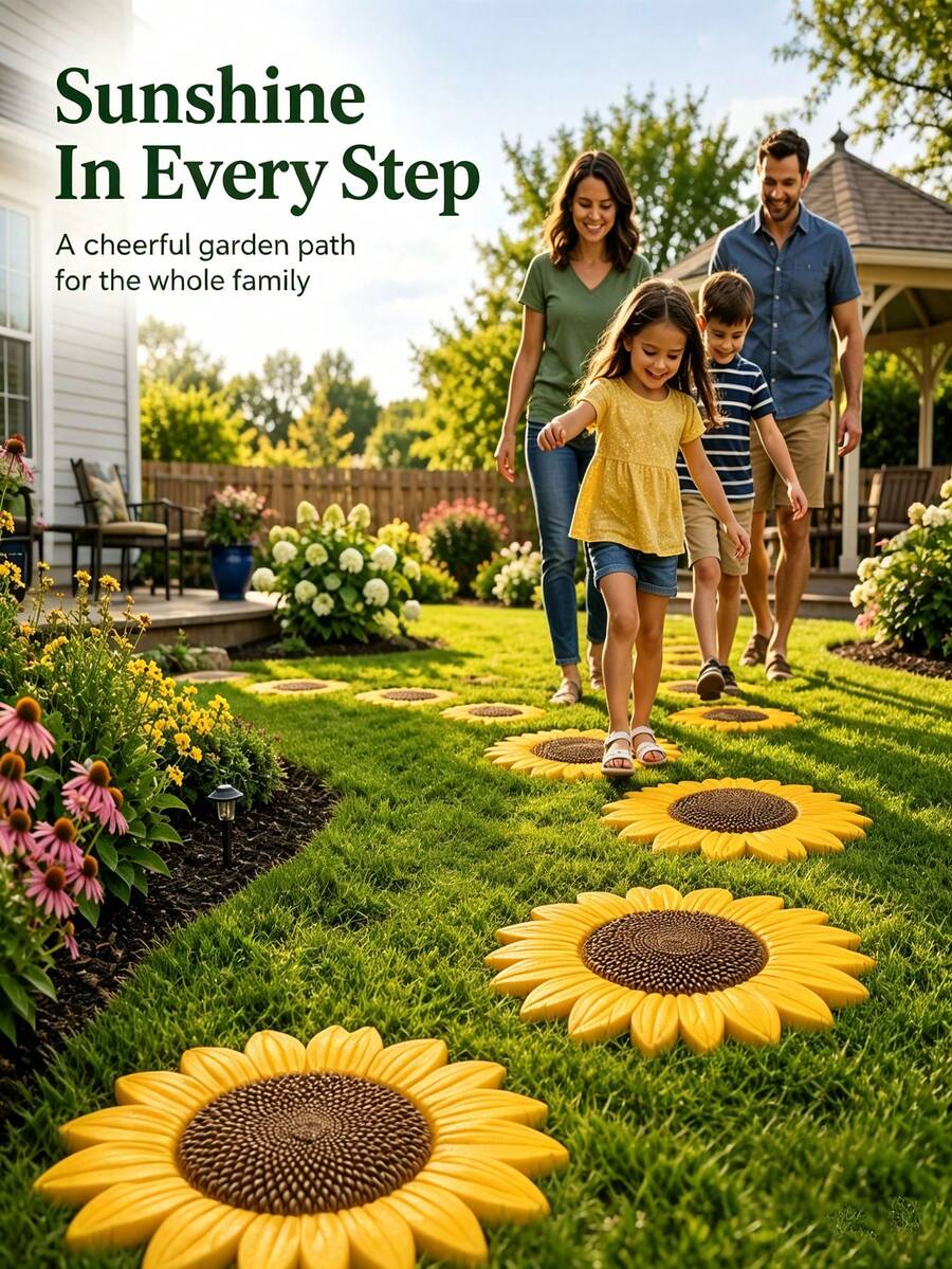 Reusable Sunflower Stepping Stone Mold, DIY Concrete Paver Mold, Butterfly Bee Pumpkin Snowflake Shaped Concrete Mold, Suitable For Concrete DIY Stepping Stones, Perfect For DIY Walkways, Garden Paths, Lawns And Yard Decoration - Multicolor - View 1