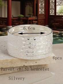 6pcs Fashionable Personalized Unique Design Metal Geometric Chunky Rhombus Stackable Bracelets - Multicolor - View 13
