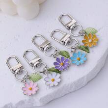 1pc Cute Enamel Daisy Flower Keychain For Women, Colorful Mini Bag Charm With Leaf Pendant, Lightweight Keyring For Handbag Purse Backpack Gift - Quantity - View 8
