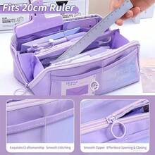 10-Layer Large Capacity Multi-Compartment Storage Bag, Multiple Colors Available (Purple, Pink, Blue, Beige, Black, Brown), Ideal Pencil Case For Students To Store Stationery, Great Organizer For Office Daily Use - Must-Have For Cashback - Multicolor - View 5