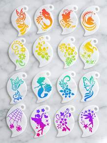 16PCS Temporary Tattoo Stencils, Reusable Floral & Butterfly Pattern Flash Card Templates, DIY Hollow Face & Eye Corner Graffiti Painting Stencils, Adult Music Festival Body Art Templates - White - View 3