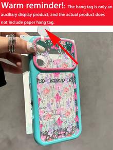 Dopamine Watercolor Floral Pink Purple Flower Pattern Green Leaf Color Block Large Window Phone Case, Compatible With IPhone 18 Pro Max 18 Pro 17 Pro Max 17 Pro 16 Pro Max 15 Pro Max 14 Pro Max, Transparent Shockproof Soft Shell - Lake Blue Border - View 3