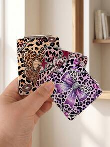 1pc Y2K Leopard Print Portable Makeup Mirror, Double-Sided Folding Pocket Mirror, PU Leather Travel Makeup Mirror (Leopard, Heart, Bow, Cherry, Lips, Glitter & Rhinestone Patterns), Mini Handheld Makeup Mirror For Women, Y2K Style Beauty Accessory Gift - Multicolor - View 6